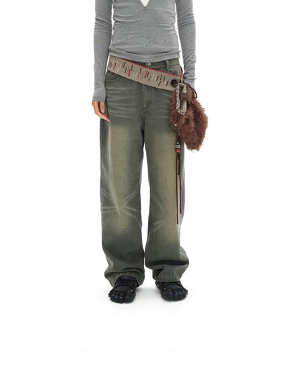 Vintage Washed Relaxed Fit Straight Leg Jeans