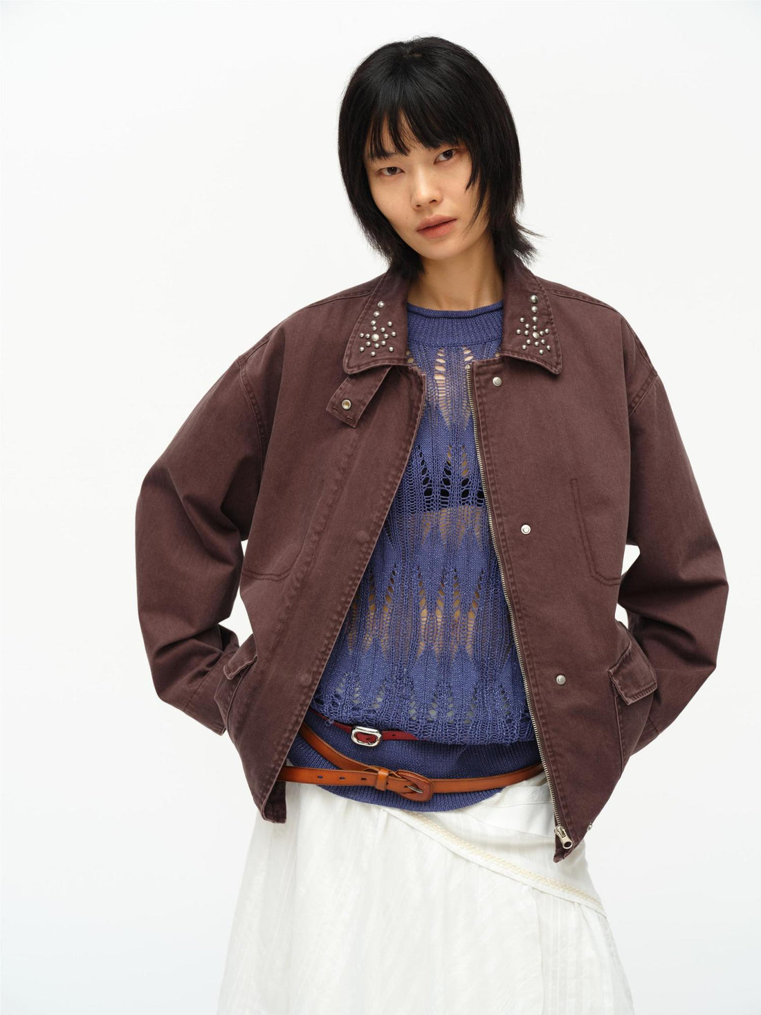 oinimi Vintage Washed Workwear Jacket With Chest Patches