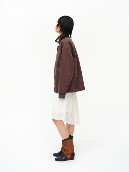 oinimi Vintage Washed Workwear Jacket With Chest Patches