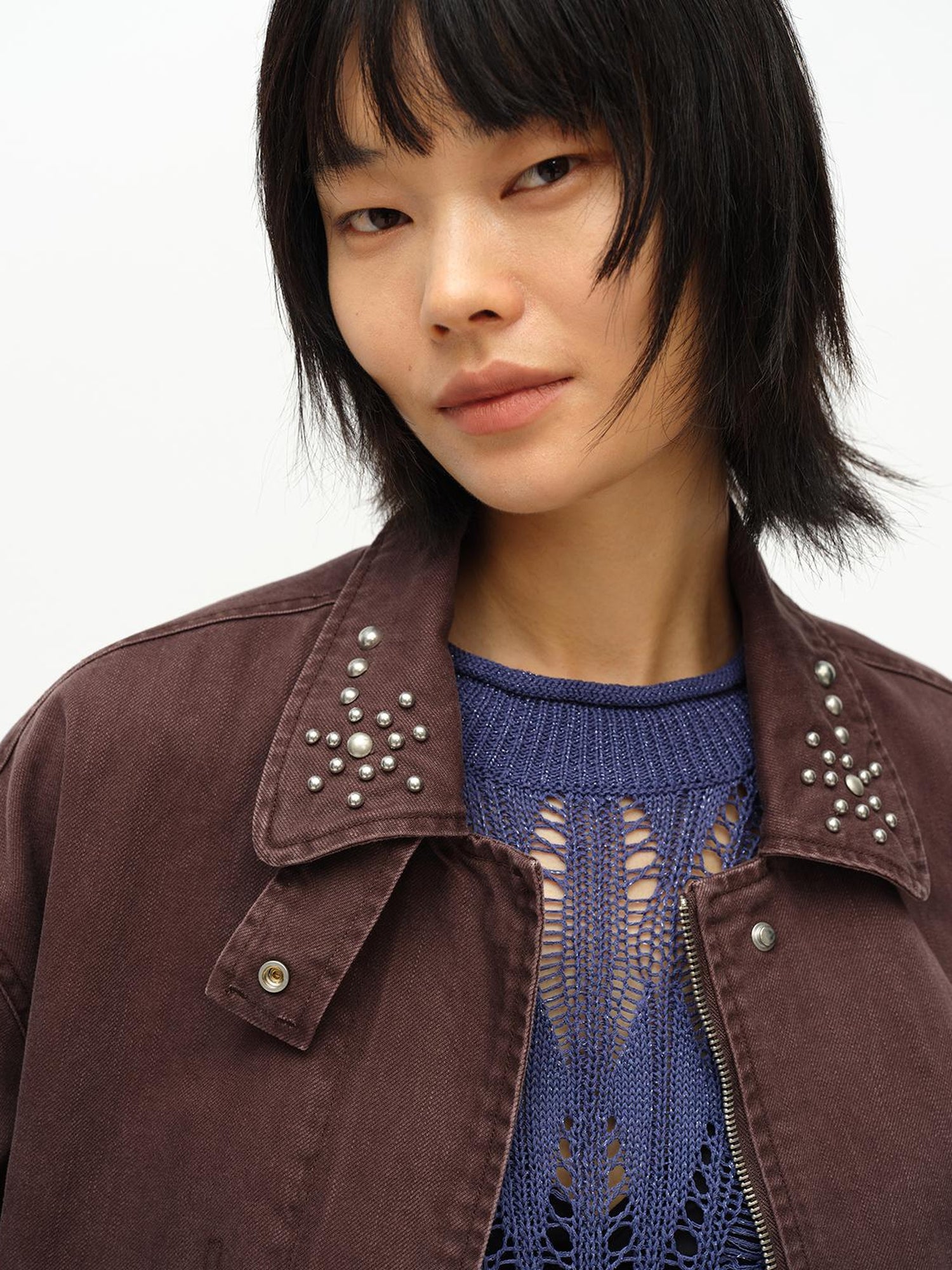 oinimi Vintage Washed Workwear Jacket With Chest Patches