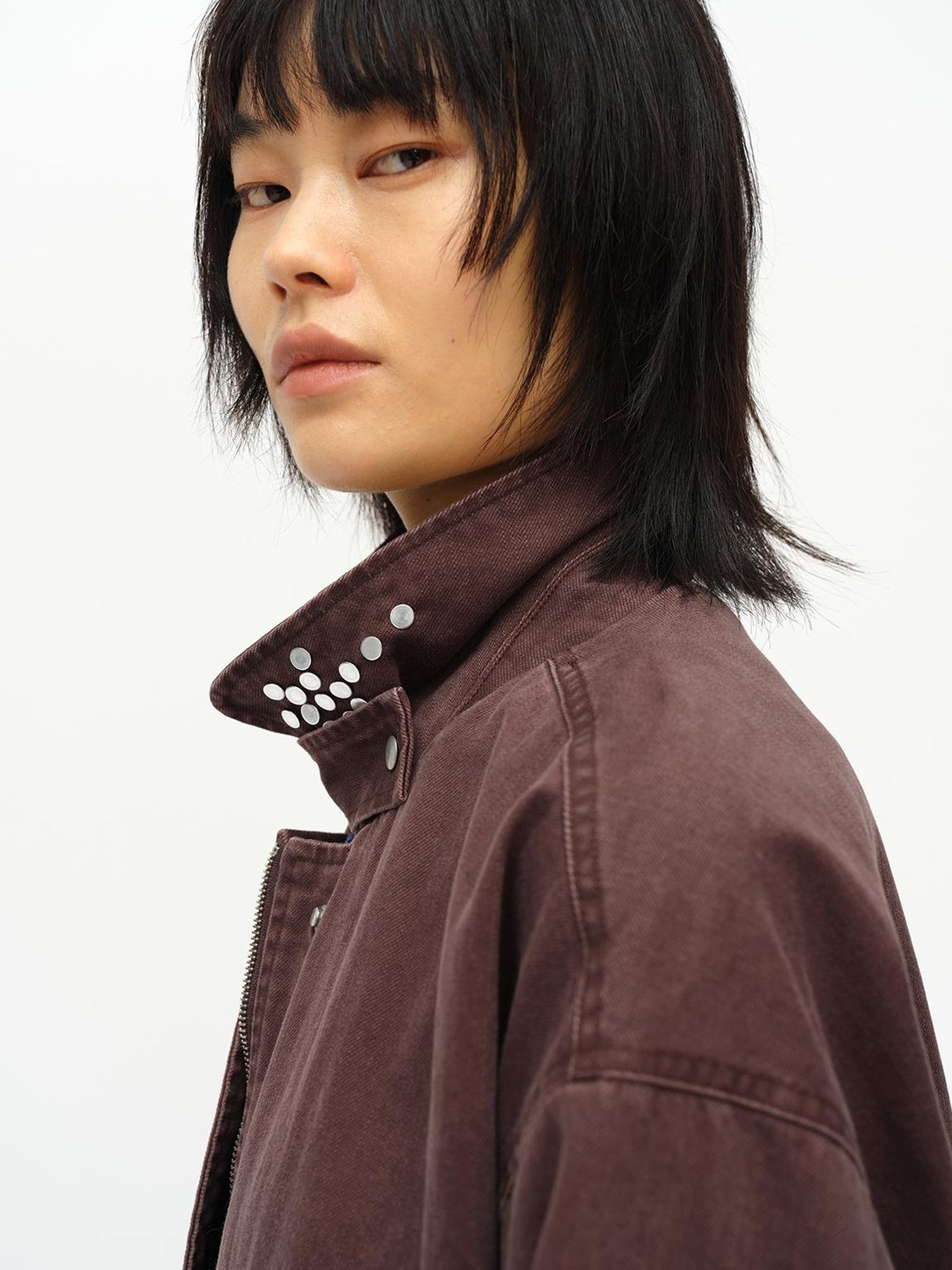 oinimi Vintage Washed Workwear Jacket With Chest Patches