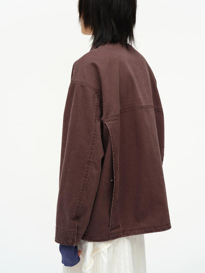 oinimi Vintage Washed Workwear Jacket With Chest Patches