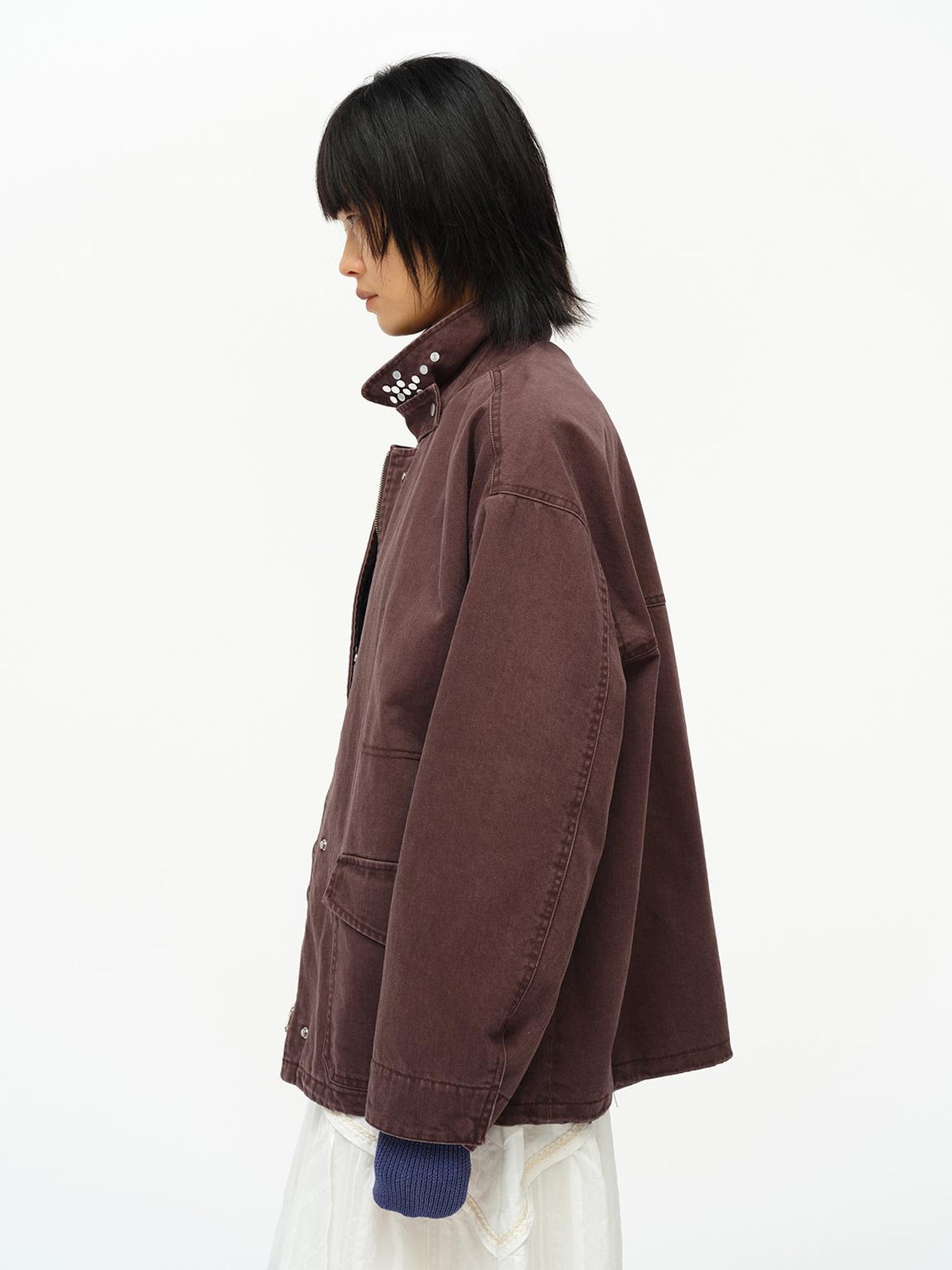 oinimi Vintage Washed Workwear Jacket With Chest Patches