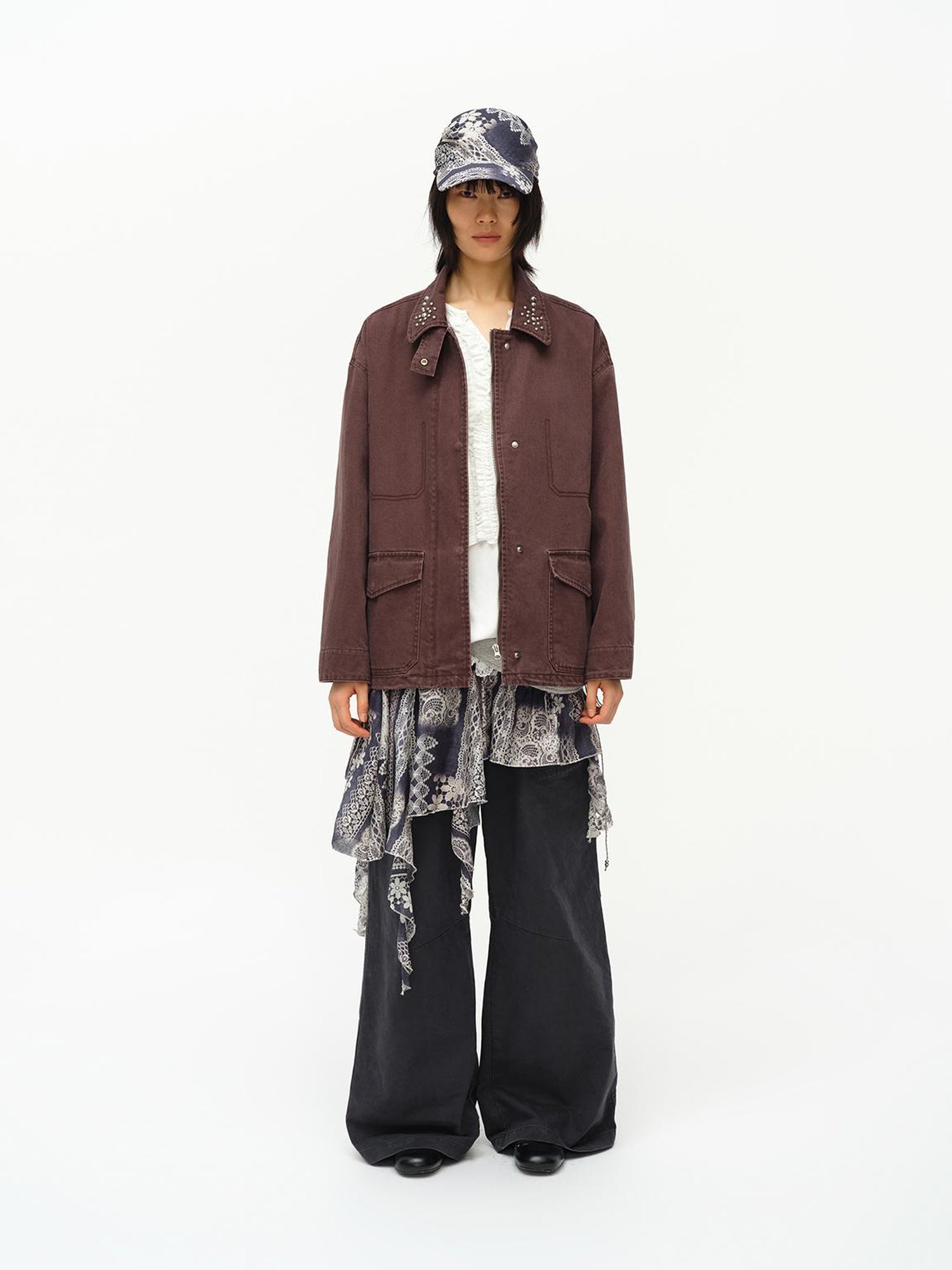 oinimi Vintage Washed Workwear Jacket With Chest Patches