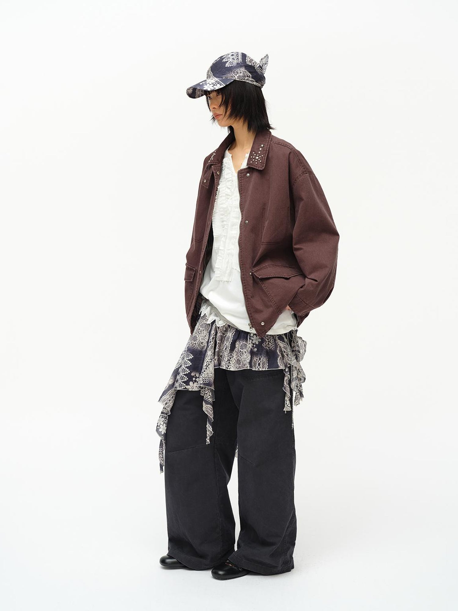 oinimi Vintage Washed Workwear Jacket With Chest Patches