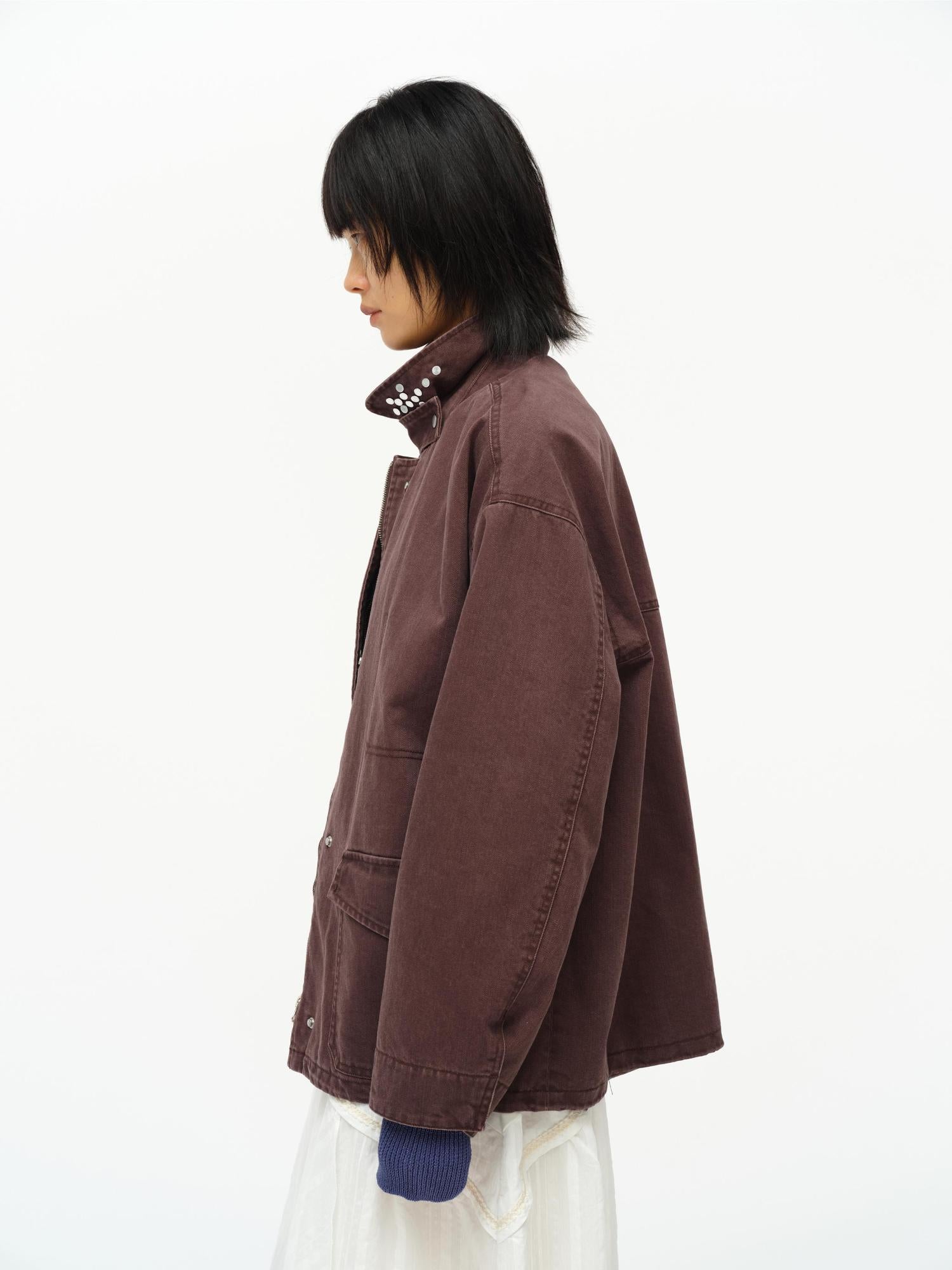oinimi Vintage Washed Workwear Jacket With Chest Patches