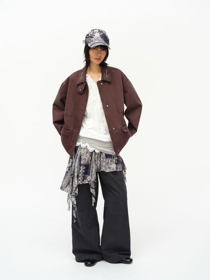 oinimi Vintage Washed Workwear Jacket With Chest Patches