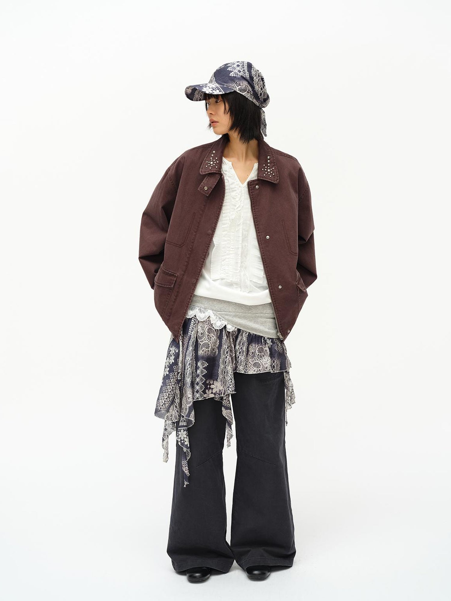 oinimi Vintage Washed Workwear Jacket With Chest Patches