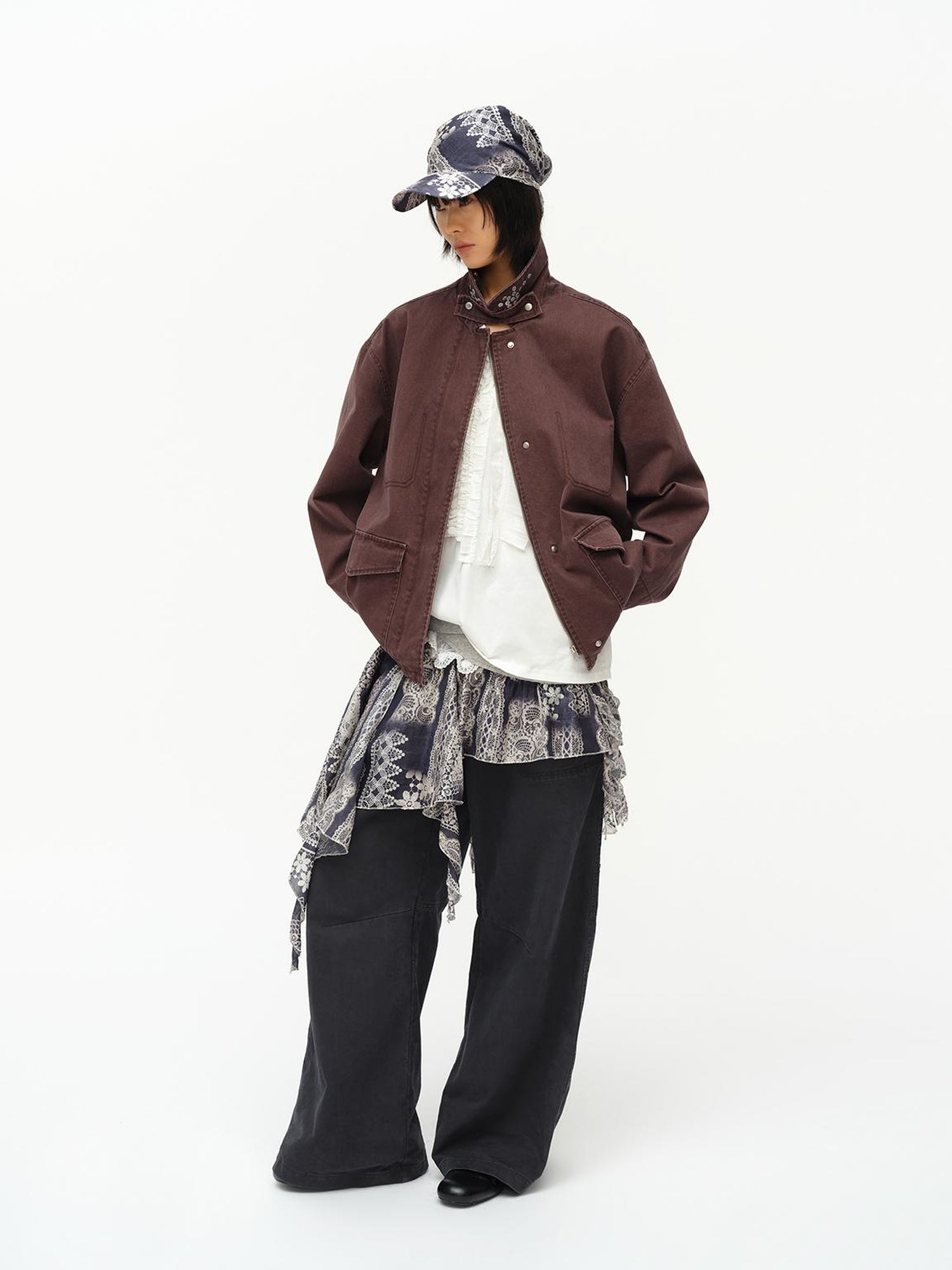 oinimi Vintage Washed Workwear Jacket With Chest Patches