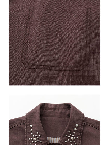 oinimi Vintage Washed Workwear Jacket With Chest Patches