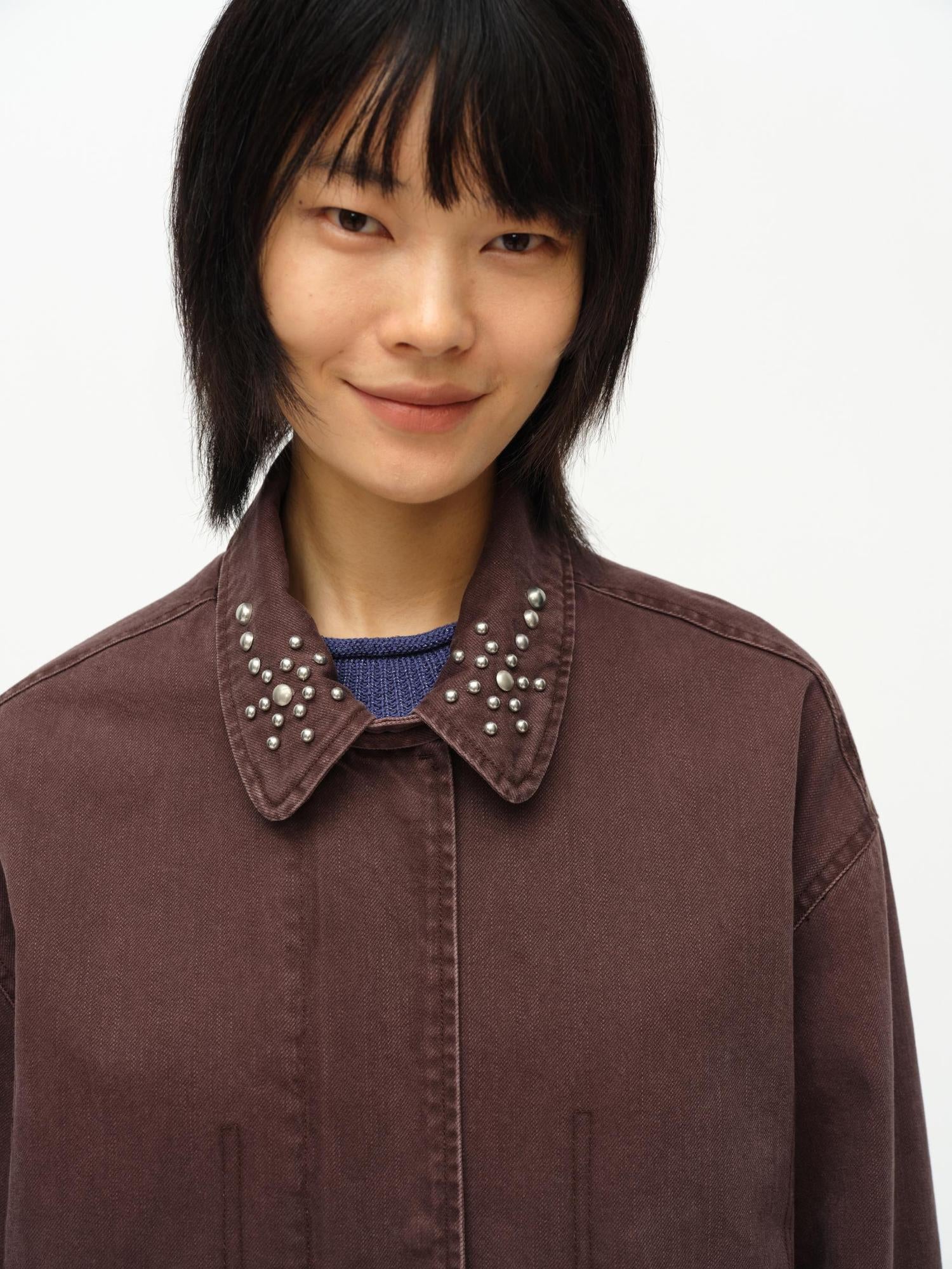 oinimi Vintage Washed Workwear Jacket With Chest Patches