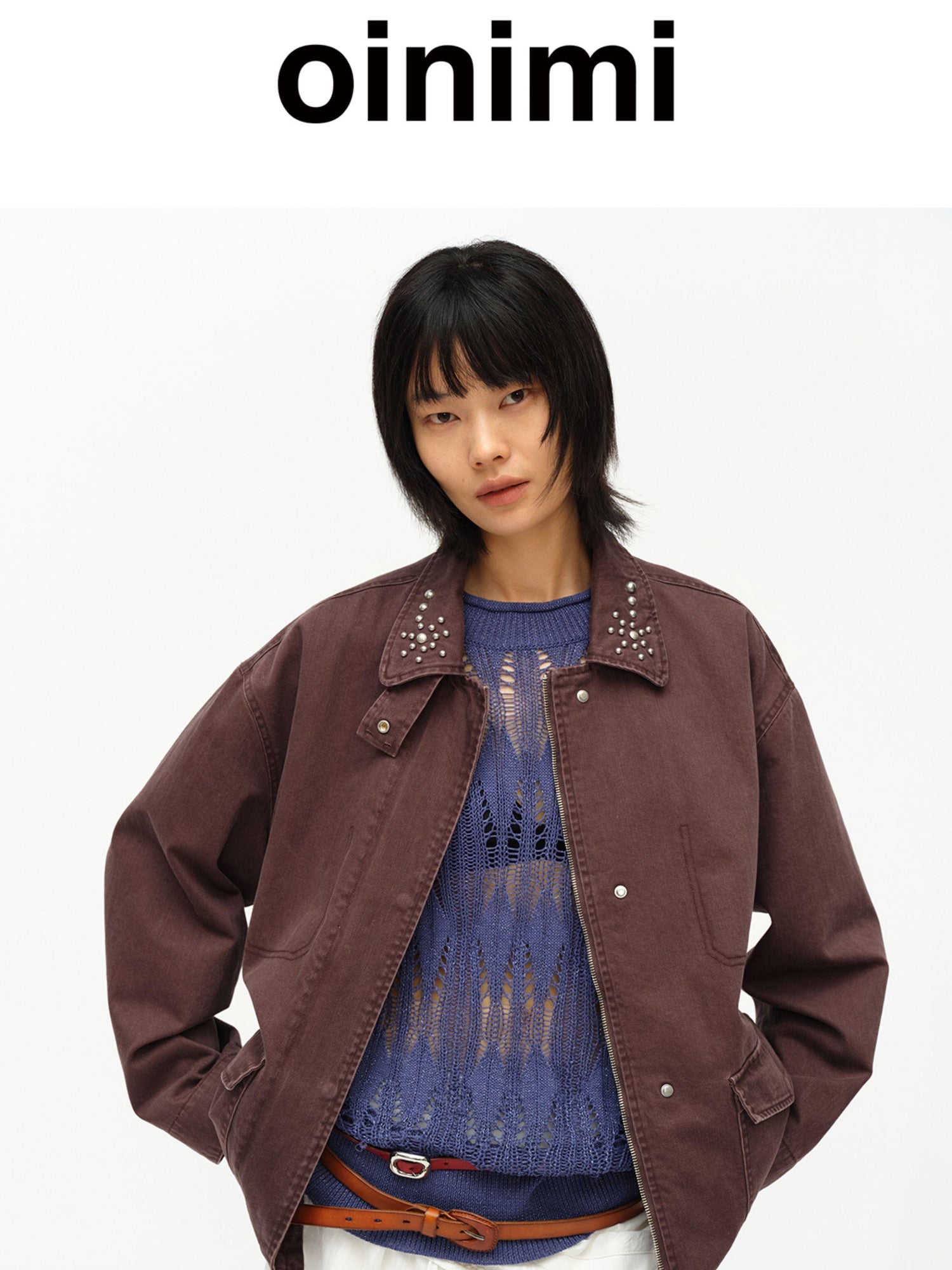 oinimi Vintage Washed Workwear Jacket With Chest Patches