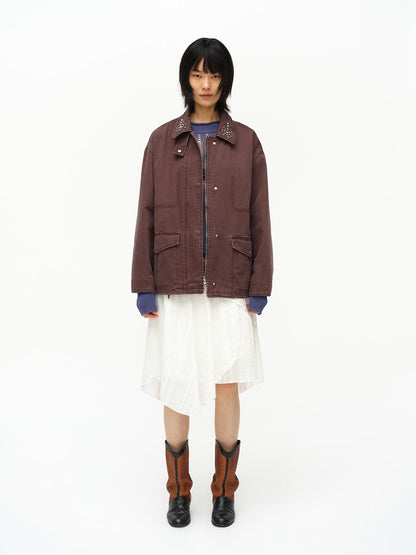 oinimi Vintage Washed Workwear Jacket With Chest Patches