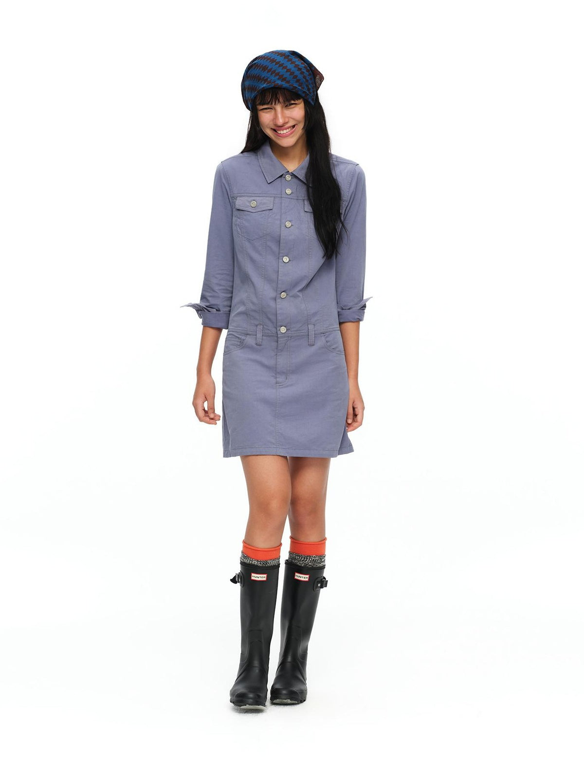 oinimi Washed Collar Button Pocket Low Waist Women&