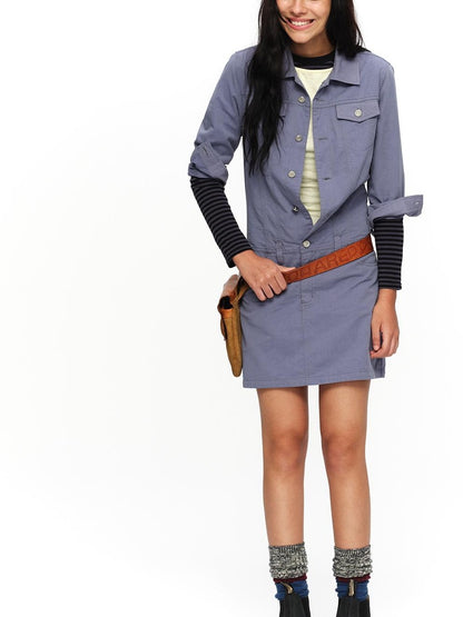 oinimi Washed Collar Button Pocket Low Waist Women&