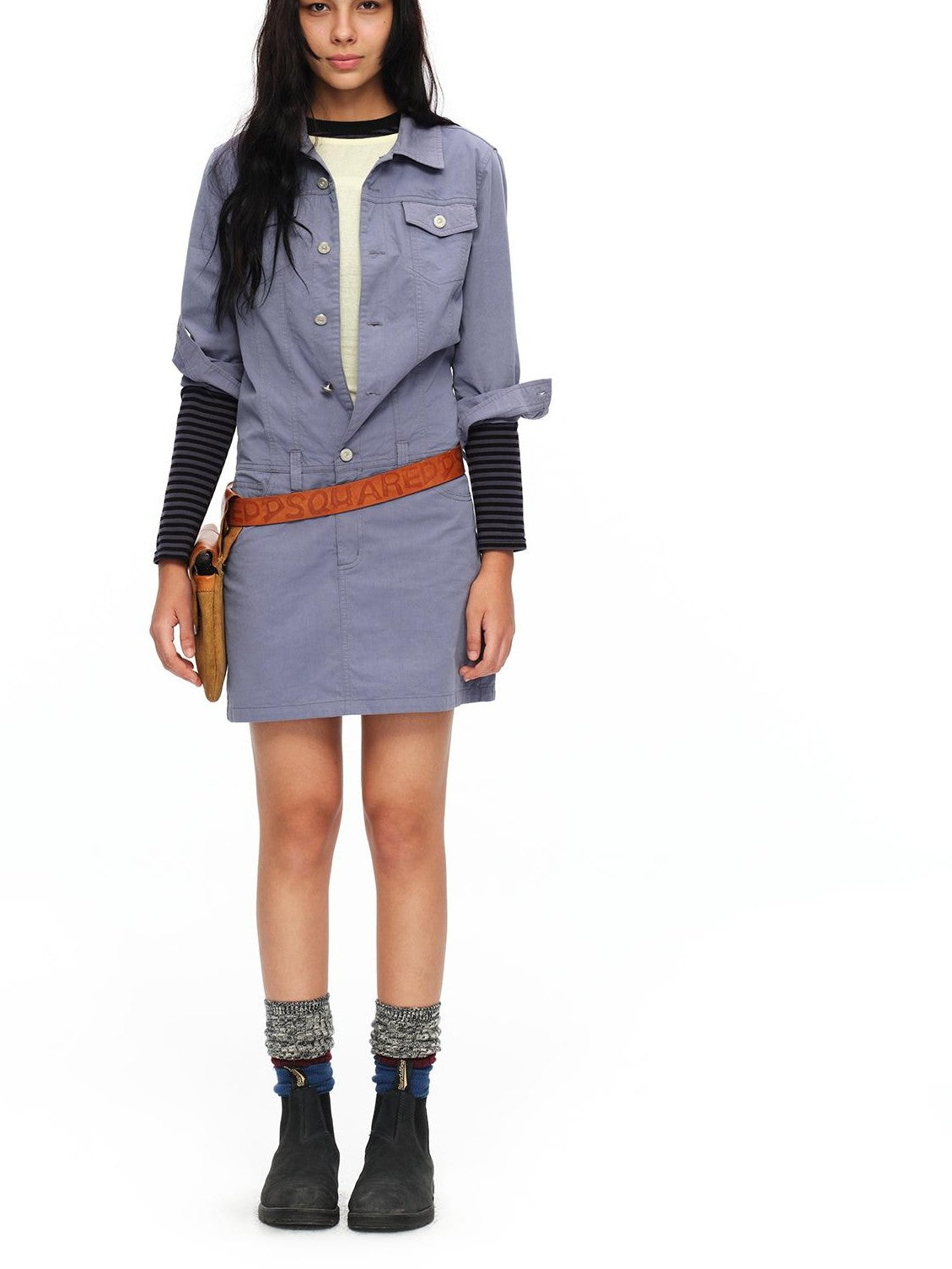 oinimi Washed Collar Button Pocket Low Waist Women&