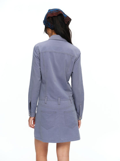 oinimi Washed Collar Button Pocket Low Waist Women&