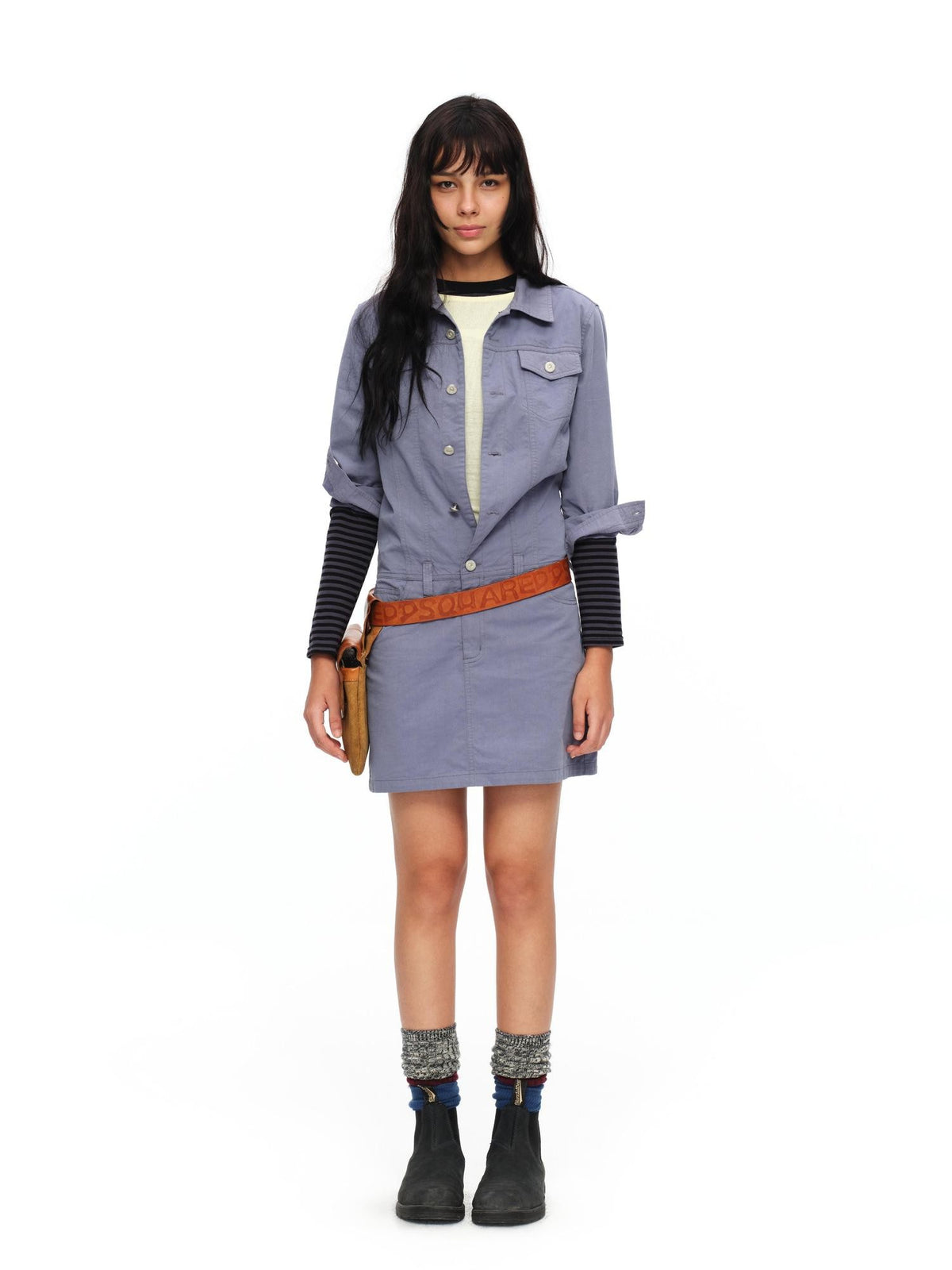 oinimi Washed Collar Button Pocket Low Waist Women&