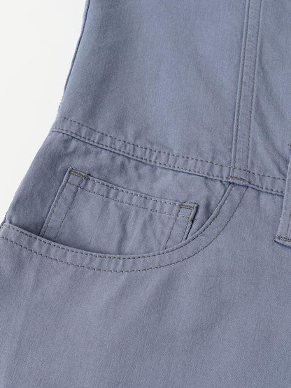 oinimi Washed Collar Button Pocket Low Waist Women&
