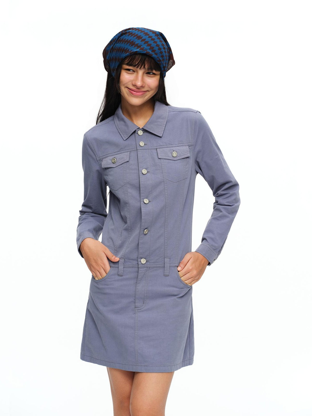 oinimi Washed Collar Button Pocket Low Waist Women&