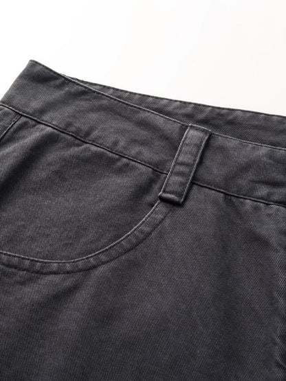 oinimi Washed Iron Gray Distressed Curved Zipper High Waist Women&