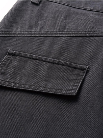 oinimi Washed Iron Gray Distressed Curved Zipper High Waist Women&