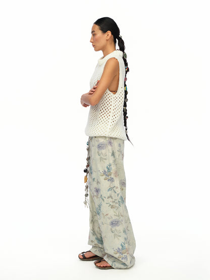 oinimi Washed Wide Leg Jeans with Botanical Print Mid Low Waist Casual Trousers