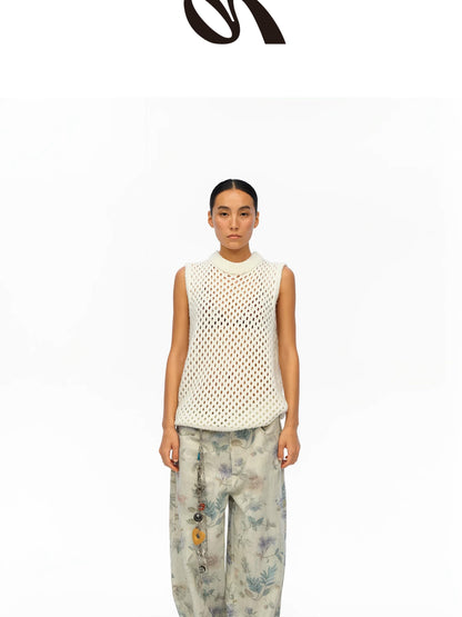 oinimi Washed Wide Leg Jeans with Botanical Print Mid Low Waist Casual Trousers