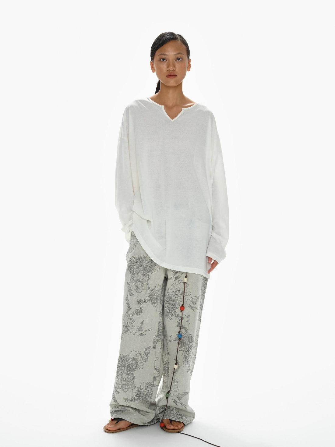 oinimi White Draped V-neck Loose Women&