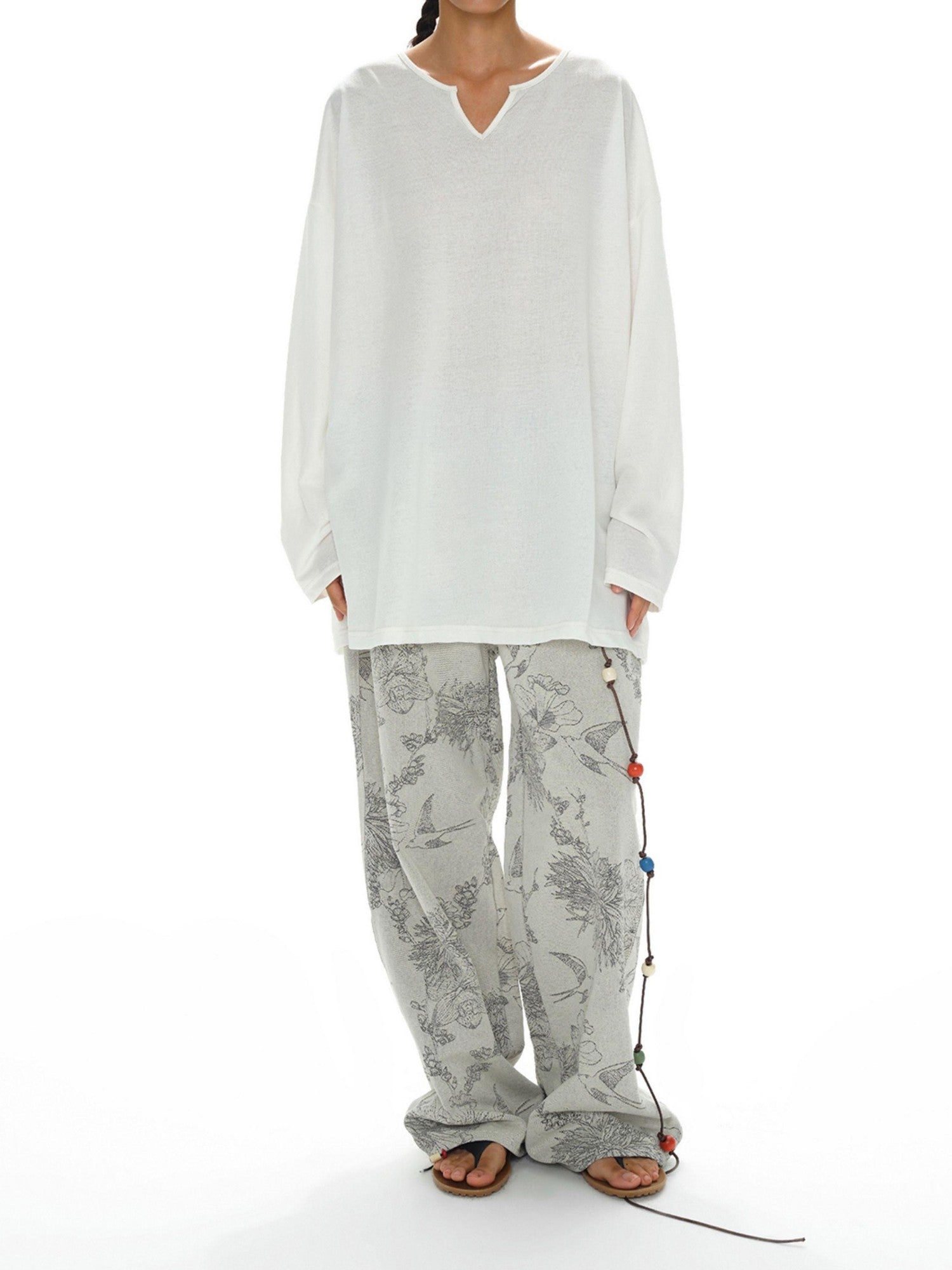 oinimi White Draped V-neck Loose Women&
