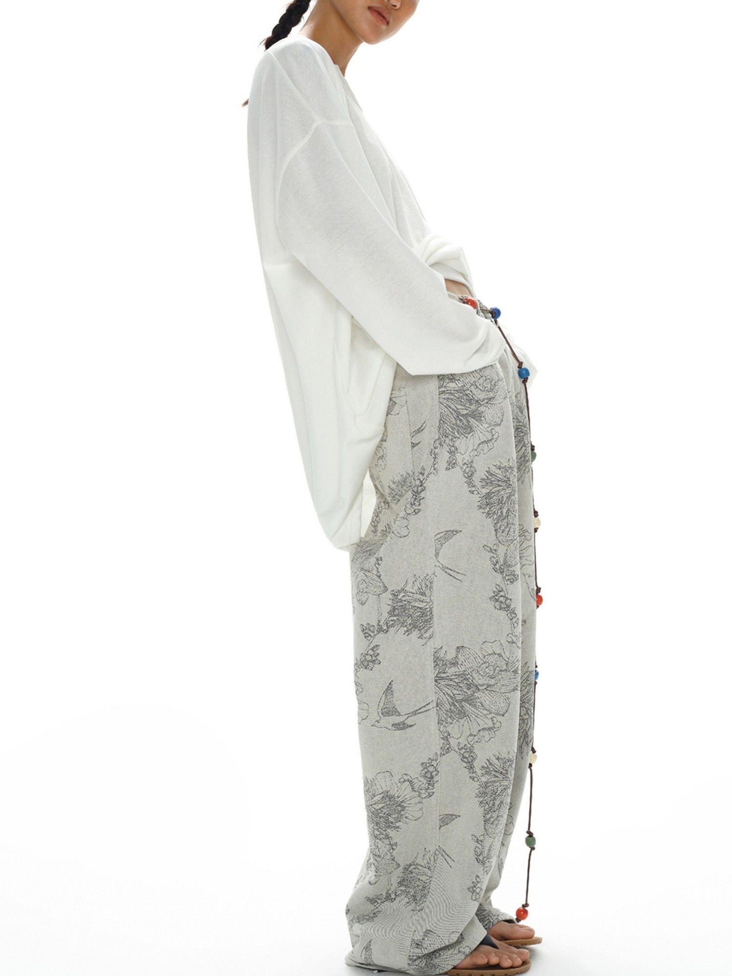 oinimi White Draped V-neck Loose Women&
