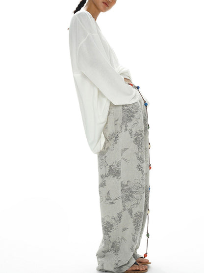 oinimi White Draped V-neck Loose Women&