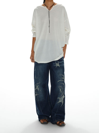 oinimi White Draped V-neck Loose Women&