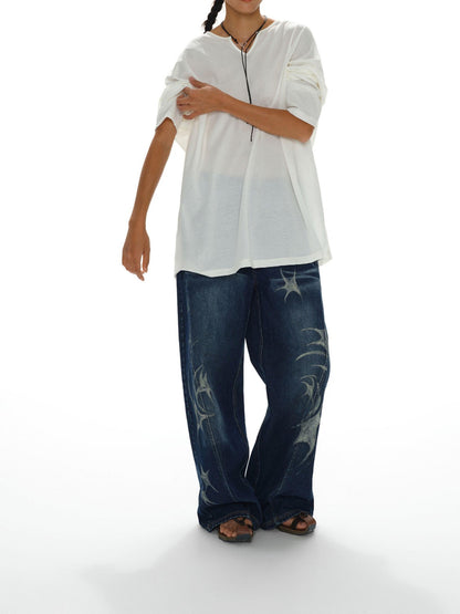 oinimi White Draped V-neck Loose Women&