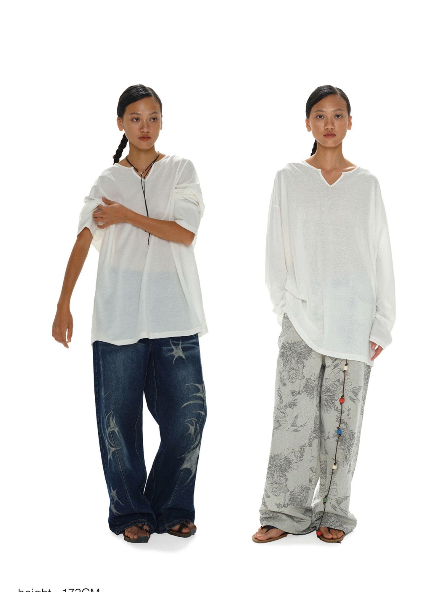 oinimi White Draped V-neck Loose Women&