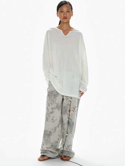 oinimi White Draped V-neck Loose Women&