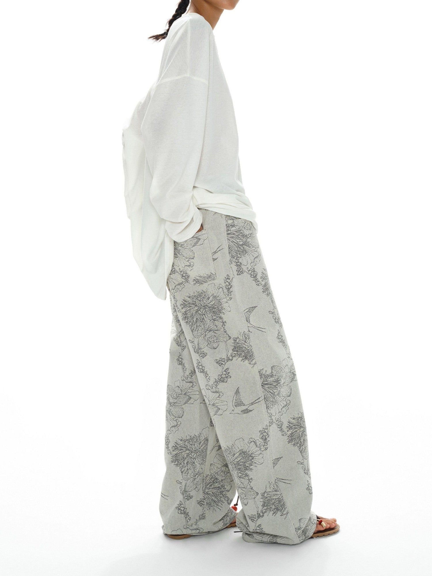 oinimi White Draped V-neck Loose Women&