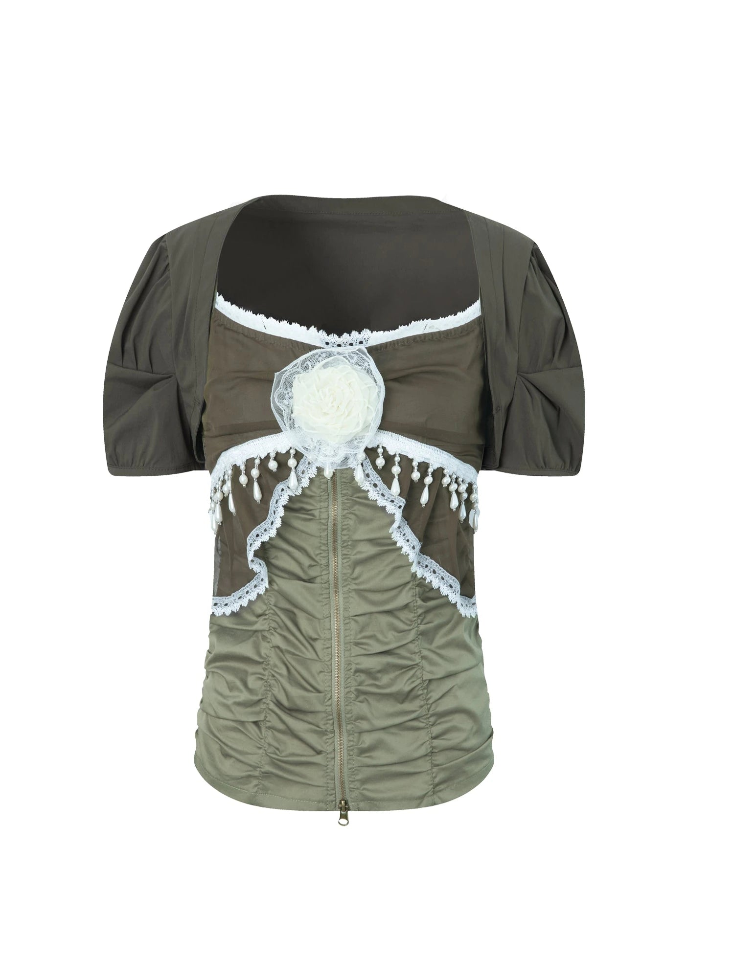Princess Sleeve Chiffon Lace Blouse &amp; Camisole 2-Piece Set