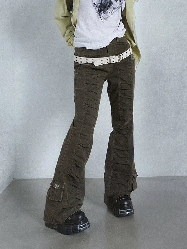 Vintage Black Flared Jeans For Women High Waist Stretch Denim Pants