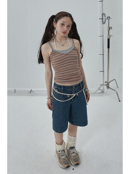 Achihara Sleeveless Striped Cotton Tank Top For Women Summer Fall Layering Essential