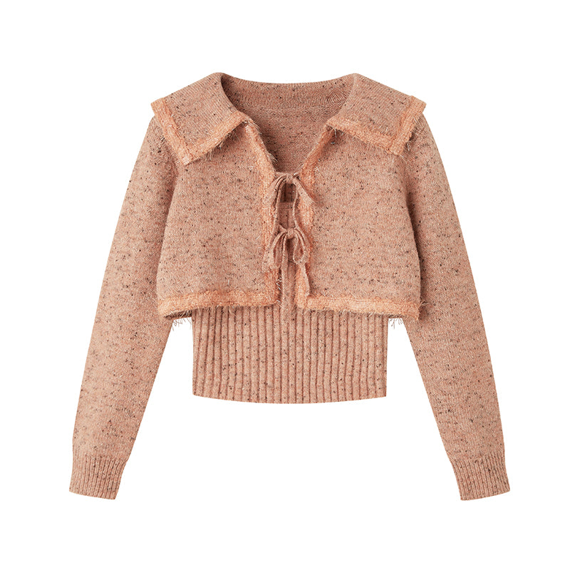 DIDDI MODA Vintage Elegant Knit Cardigan Vest Set Pink