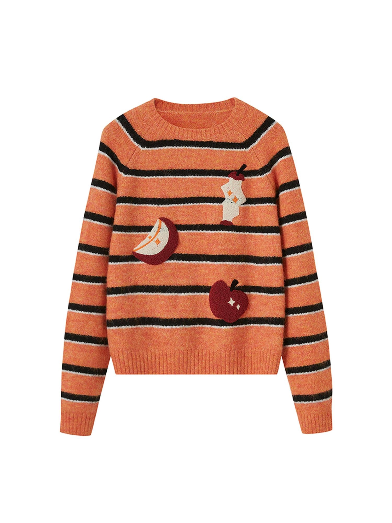 DIDDI MODA Vintage Apple Embroidered Striped Mohair Sweater