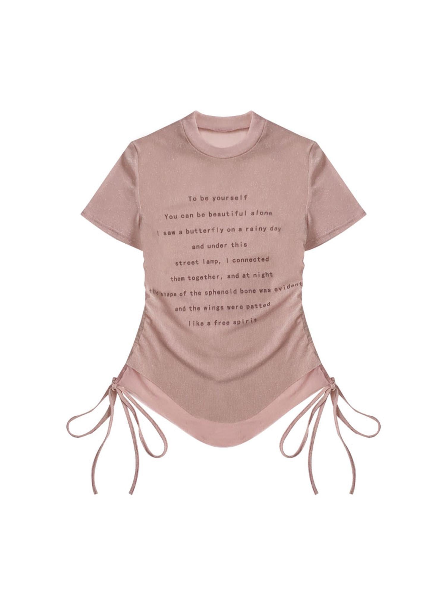 WSW WUSHENWU Adjustable Flash Print Stretch Mesh Top With Drawstring