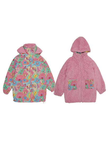 Winter Floral Print Reversible Cotton Coat For Girls