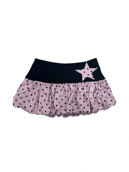 Black Pink Polka Dot Low Waist Pleated Bubble Dresses