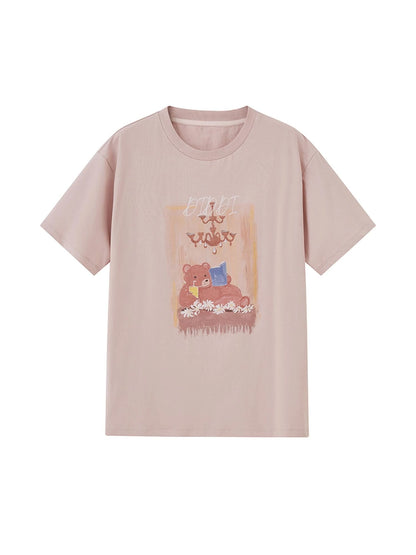 Cozy Reading Bear Cotton Tee