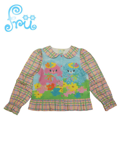 Frufru Gulu Pink Puppy Girl Autumn Winter Plaid Shirt