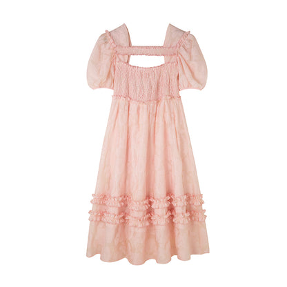 DIDDI MODA Black White Floral Smocked Babydoll Dress With Back Cutout