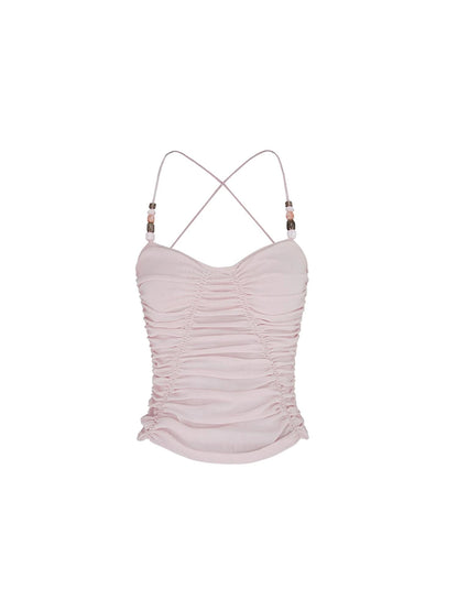 Summer Beaded Butterfly Neck Halter Ruffled Sleeveless Top Women