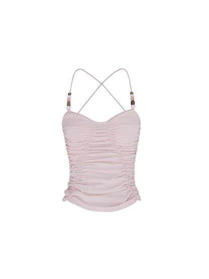 STRIKE A POSE Summer Beaded Butterfly Neck Halter Ruffled Sleeveless Top Women